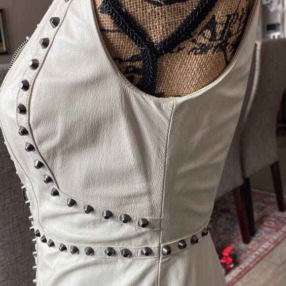 Bebe Ari White Studded Genuine Leather Dress - Picture 12 of 16